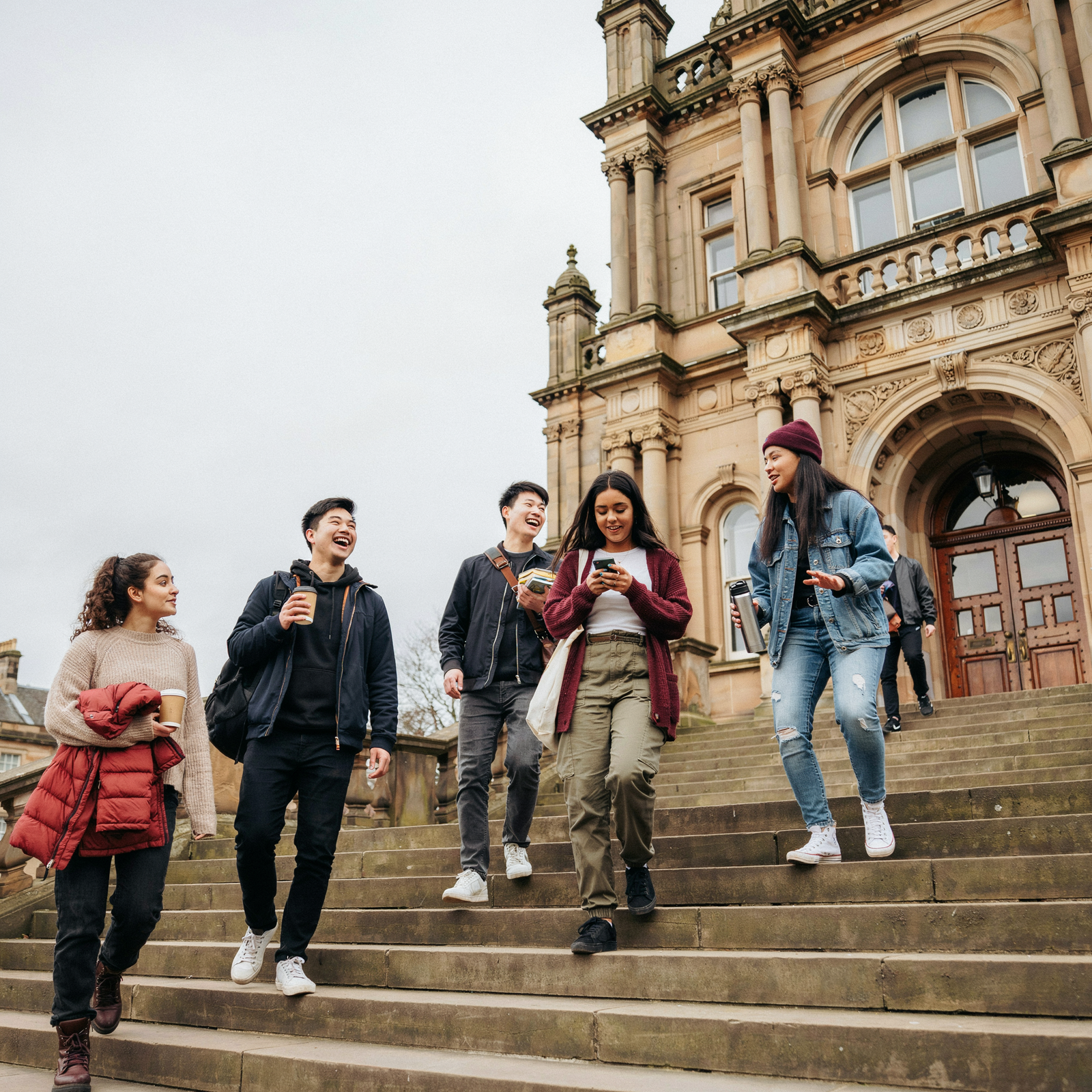 Students leaving Edinburgh university building &mdash; Bexsero meningitis B vaccine is available privately at Edinburgh Vaccination Clinic, 129 Bruntsfield Place