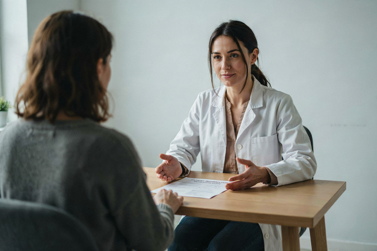 Pharmacist giving reassuring advice to a patient at an Edinburgh clinic