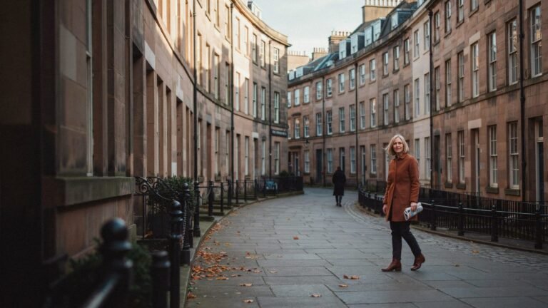 Adult walking through Edinburgh's New Town on a crisp autumn morning, Georgian terraces behind, during the 2026/27 flu vaccination season